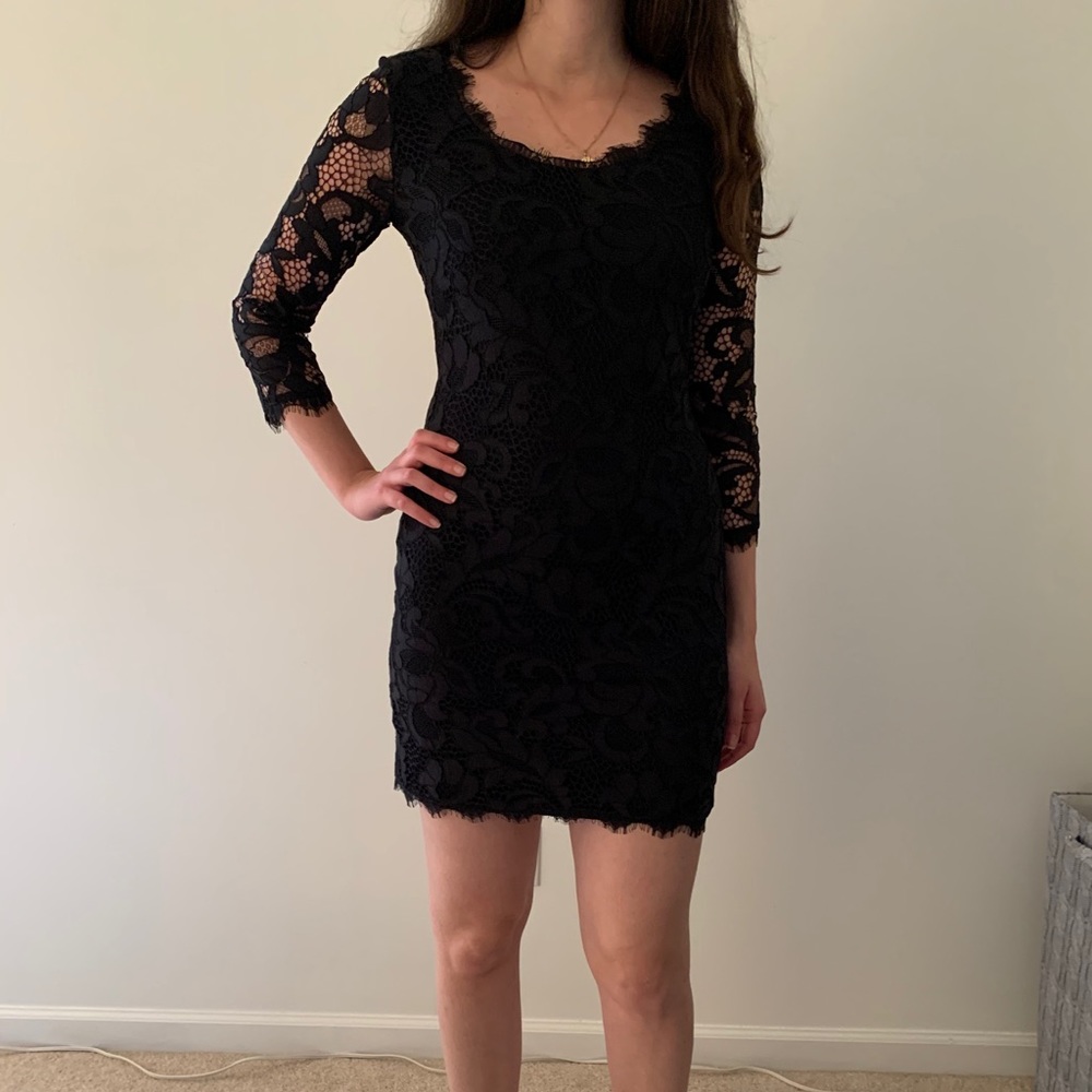 Diane Von Furstenberg black lace dress